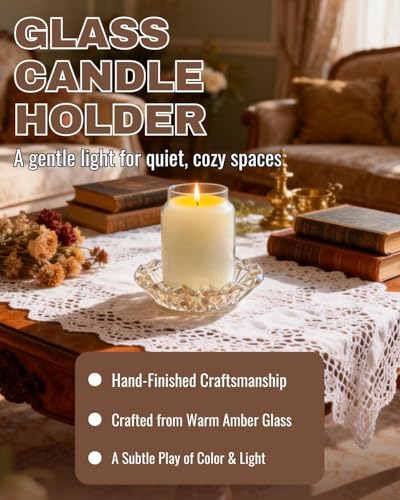 Large Lotus Glass Candle Holder for 3-Wick Candles (Fits 4.5" Jars) – Crystal Candle Tray for Large Jar Candles, Scented Candles & Reed Diffusers(Champagne Gold)