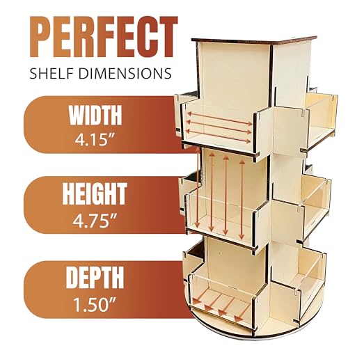 Rotating Display Stand, 3 Tier Wooden Organizer, 4-Sided Display Rack, 360 degree Spinning Multi-Pocket Tabletop Display Stand for Coasters, Stickers, Retail, Showcase, Tradeshow, 17”H, Natural - style: NATURAL