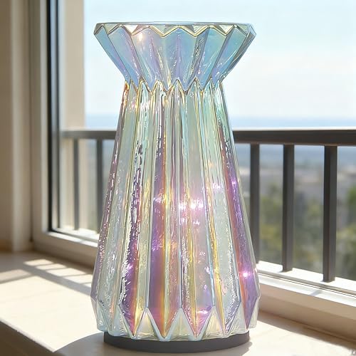 Home Decor, Mercury Glass Pillar Candle Pedestal Holders with Led Lights, Lighted up Candle Holder for Pillar Candle, Candlestick Holders with Timer for Wedding Home Dining Table Xmas (Colorful) - color: Colorful