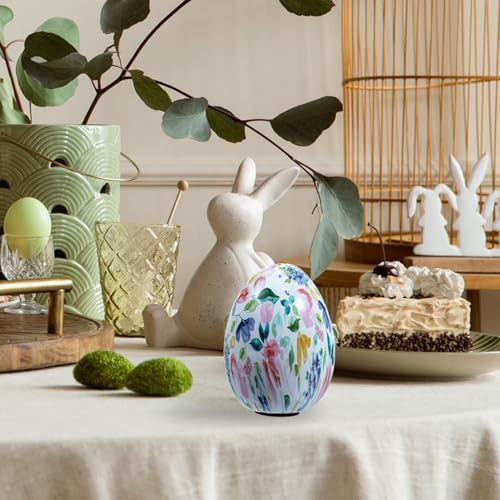 MyGift 6 Inch Tall Resin Decorative Egg with Soft Pastel Watercolor Floral Print, Spring Pattern Home Decor Small Tabletop Centerpiece Easter Decoration - color: Soft Pastel