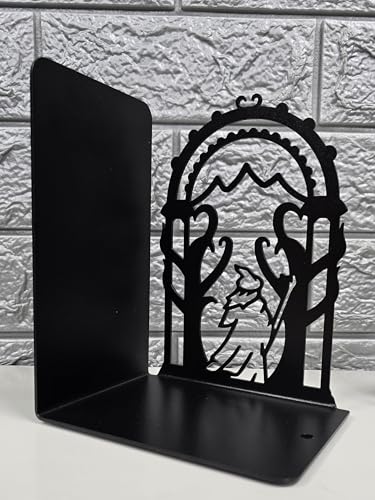 Decorative bookends for Shelves, 7 Inch Tall Heavy Metal Bookends, Unique Bookends, Non Skid Book Ends, Book Stopper for Home/Office Decor/Shelves, Wizard and Dragon Design, Black, 3lb