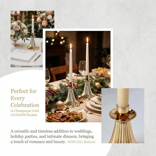 Taper Candle Holders Set of 12 - Victorian Style Gold Vintage Modern Decor, Table Mantel Centerpiece for Wedding Housewarming, Fits Standard Taper Candles