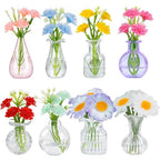 8PCS Mini Glass Vase Refrigerator Magnets with Artificial Flowers, Cute Tiny Flower Fridge Magnets for Refrigerator Office and Kitchen Cabinet Decoration