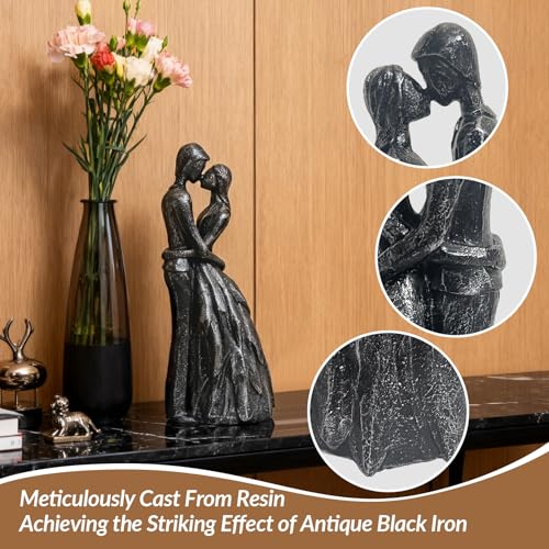 Black Couple Embracing Resin Figurine, 7.9" H, Romantic Gifts for Him & Her, Faux Black Wrought Iron Finish, Engagement Anniversary Wedding Keepsake Home Decor - style: Black Couple Embrace