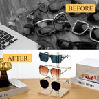 3-Tier Acrylic Sunglasses Display Stand, Gold Trimmed Eyeglasses Stands, Luxury Clear Vertical Glasses Holder for 3 Pairs Frames, Dresser Office Countertop Retail Boutique Counter Display - size: 1PC(3-TIER)