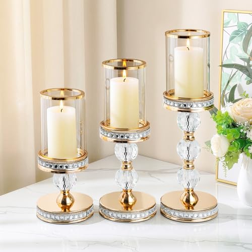 12.4" Tall Hurricane Candle Holder, Pillar Candle Holders with Glass Sleeve with Gift Box, Crystal Candle Stands for Home Warming, Weddiing, Dining Room Decor, Table Centerpiece (2, Silver, M) - color: Silver, size: Medium