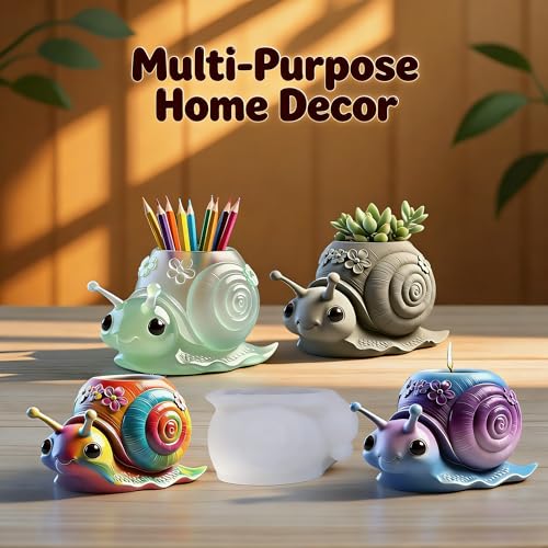 1Pc Cute Snail Silicone Molds 3D Floral Animal Flower Pot Vase Resin Molds for Concrete Cement Epoxy Resin Casting DIY Craft Home Decor Succulents Candle Holder Desk Pen Organizer Gifts - color: Snail Resin Mold