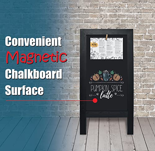 Better Office Products Magnetic A-Frame Chalkboard Sign, Extra Large 20" x 40", Standing Chalkboard Easel, Deluxe Set with Multiple Accessories, Outdoor Sidewalk Sandwich Board Sign,(Black) - style: Black