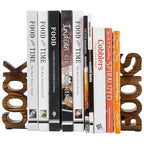 MyGift Rustic Burnt Wood Tabletop Cook and Books Decorative Bookends for Kitchen Countertop, Cookbook Display Holder 2 pc Set