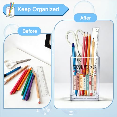 Social Worker Acrylic Organizer Pencil Pen Holder, Book-Themed Desk Organizer, Work Anniversary Social Work Month Gifts for Society Worker Counselor Book Lover, Graduation Gifts for Student - style: Social Worker