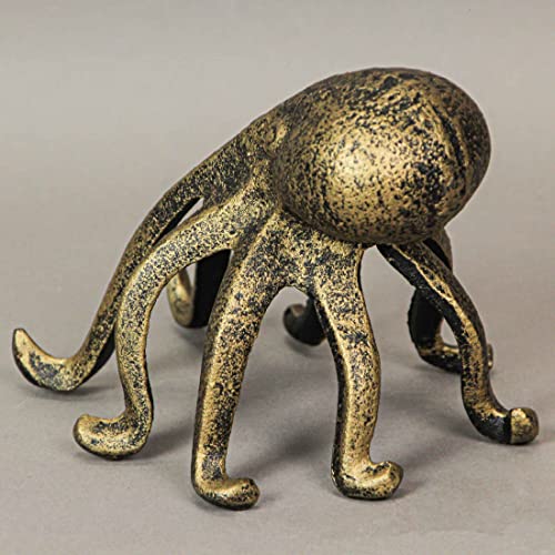 Pair of Antique Gold Cast Iron Octopus Bookends - Nautical or Coastal Decorative Home Decor and Organizational Accent - 6.25 Inches Long - Beach Themed - color: Octopus - Gold Pair