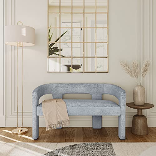Jofran Gwen Modern Luxury Jacquard Fabric Upholstered Hallway Bedroom Sculpture Bench, 49" W X 22" D X 29.5" H, Blue - color: Blue