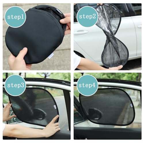 Funbliss Bar Mirror for Baby + 2 Pack Car Window Shades Bundle (19″ × 12″), UPF 50+ Window Shade for Baby in Car, 360° Rotation Fully-Adjustable Straps - color: Mirror + sunshade