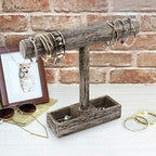 MOOCA Bracelet Bangle Holder, Table Top Necklace Wooden Jewelry Display Stand Storage Tray for Home Organization, 11 3/4" W x 2 3/4" D x 9 3/4" H, Coffee - color: 6) Coffee, w/Tray-1pc