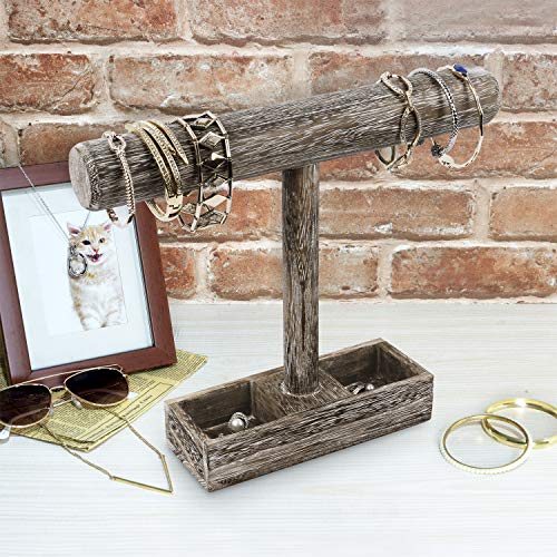 MOOCA Bracelet Bangle Holder, Table Top Necklace Wooden Jewelry Display Stand Storage Tray for Home Organization, 11 3/4" W x 2 3/4" D x 9 3/4" H, Coffee - color: 6) Coffee, w/Tray-1pc