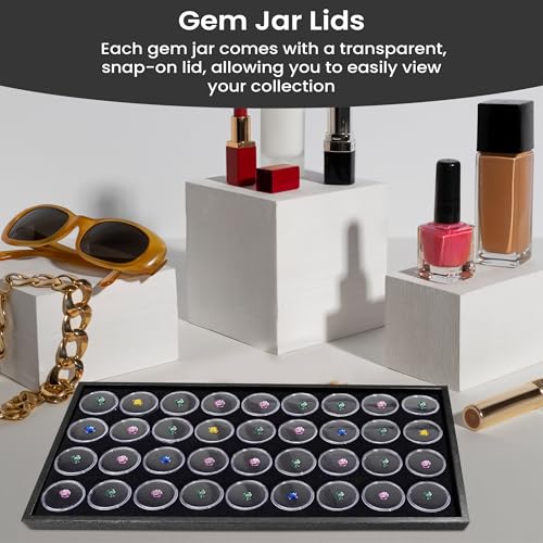 Novel Box Jewelry Display Tray Black Plastic 8.25 x 14.75 x 1 Large Jewelry Tray with 50 Gem Jars Insert | Rectangular Display Trays for Collectibles | Rock Collection Tray | Gem Display Tray - color: 50-Gem Jars Black Foam Liner, size: Plastic Tray: 8.25