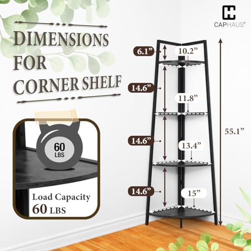 CAPHAUS Tall Corner Shelf Stand, 4-Tier Display Shelves, Ladder Corner Wood Storage Plant Bookshelf with Metal Frame, Versatile Shelving Unit Bookcase for Home Office Space, Black - color: Black, size: 4-Tier