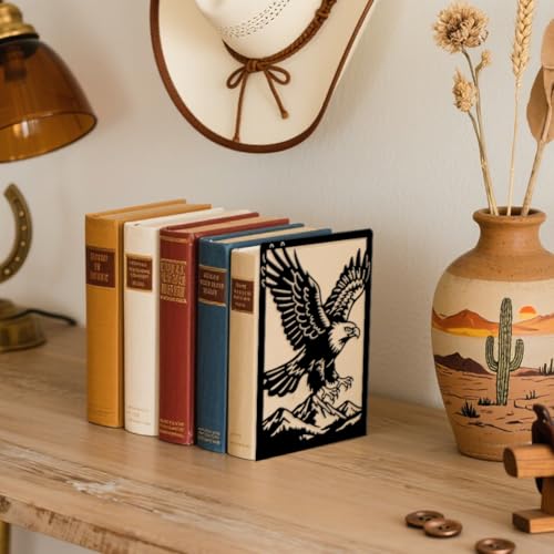 Peacoblue Metal Bookends for Shelves, Modern Decorative Heavy Duty Study Book Ends Stoppers for Office, Desk, Shelf, Room 5.3"x4.3"x7.9" Cast Iron Simple Tall Bookends 1 Pair (Eagle) - style: Eagle