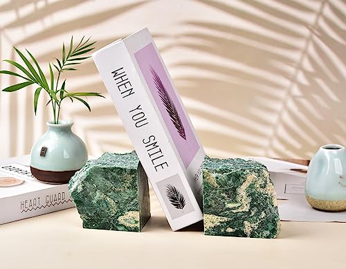 AMOYSTONE Kitchen Bookshelf Organizer | Natural Green Mica Stone Bookends 4-6LBS Heavy Base | Energy Crystal & Easy to Clean - color: Green, size: 4-6 Pounds