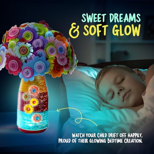 Dan&Darci Light Up Button Flower Craft Kit - Crafts for Kids Ages 4-8 - Arts & Crafts Gift for Girls - Activities for Kid Age 6-8 Girls - 5 Year Old Girl Gift Toys - Birthday Gifts for 5 6 7 8 Years