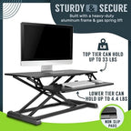 TechOrbits Standing Desk Converter - 32 Inch Adjustable Sit to Stand Up Workstation, Particle Board, Dual Monitor Desktop Riser with Keyboard Tray, for Home Office Laptop, Black 32" - size: 32" Particle Board