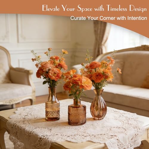 Petal Petite Glass Vase Set of 24 Small Amber Glass Bud Vases, Mini Vintage Flower Vases for Wedding Centerpieces & Table Décor, Champagne Vases in Bulk for Single Stem, Home and Office Decor - color: Amber