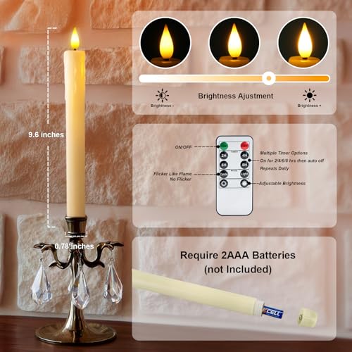 Homemory 2 PCS Flameless Taper Candles with Remote and Timer, 9.6 inch Ivory LED Candle Sticks Battery Operated, Dripless Real Wax Window Candles with 3D Flickering Flame for Fireplace Christmas - style: Farmhouse - Ivory 9.6"