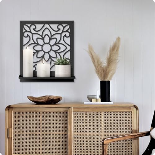 Metal Wall Candle Sconce Holder, Rustic Bathroom Wall Decor for Living Room Bedroom Bathroom (2 Pack, 11.8 x 13 in) - color: Black- Petal