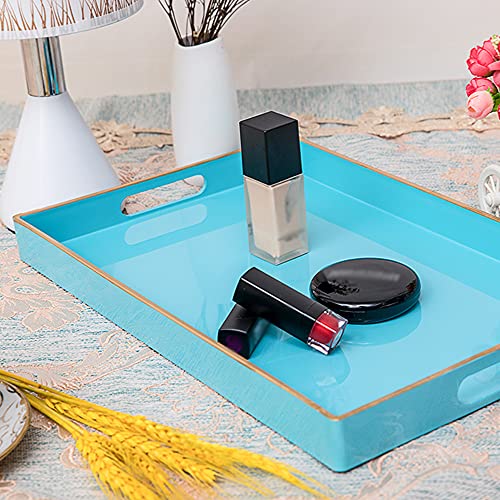 MAONAME Blue Serving Tray with Handles, Modern Decorative Tray for Coffee Table, Plastic Rectangular Tray for Ottoman, Bathroom, Decor, 15.8” x 10.2” x1.4 - color: Blue, size: 15.8" x 10.2" x 1.4"