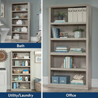 Sauder 5 Tier Book Shelf Wooden Bookcase Multipurpose Bookshelf for Home Office, Living Room, in Chalked Chestnut - color: Chalked Chestnut