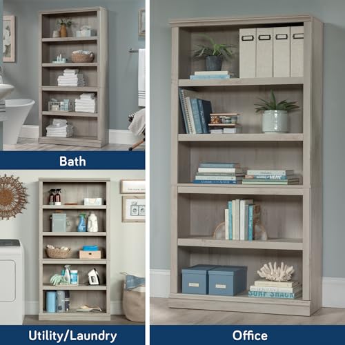 Sauder 5 Tier Book Shelf Wooden Bookcase Multipurpose Bookshelf for Home Office, Living Room, in Chalked Chestnut - color: Chalked Chestnut