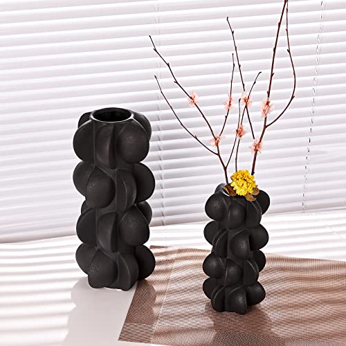 9-Inch Ceramic Flower Vase for Modern Farmhouse Decoration, Flower Vase for Home Decor Living Room, Home, Office, Centerpiece,Table and Wedding (Small, Black)
