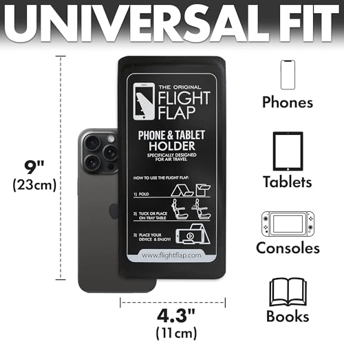 Flight Flap Airplane Phone Holder, Flexible Cell Phone Holder, Folding Cellphone Stand for Desk, Bed, Office, Treadmill - Airplane Gadgets for Long Travel Accessories - Plane Essentials (Black) - color: Black, size: Large