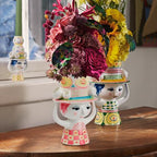 Bjørn Wiinblad Lady with Hat Vase | Hand-Painted Glazed Ceramic | Pink Yellow | 8.1 in