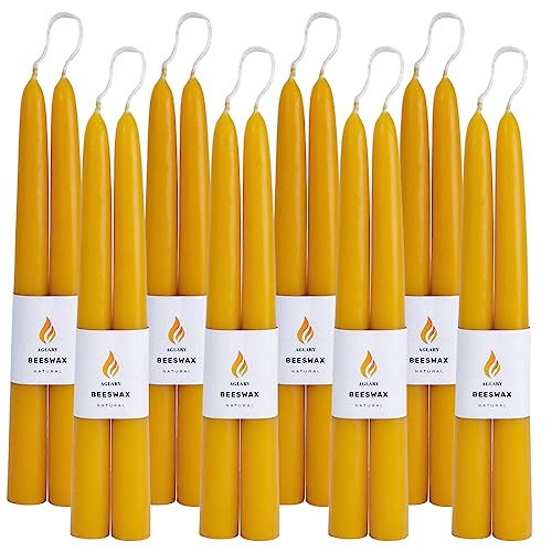16PCS Beeswax Taper Candles, 9" Handmade Natural Candles, Dripless and Smokeless，9 Hour Burn Time - color: RAW