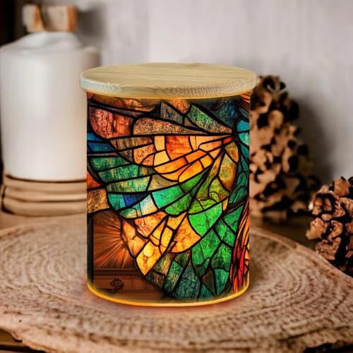 Owl Stained Glass Candle Jar Tea Light Holder, Battery Operated Tealight Candle Holders Flickering Tea Light, Vintage Glass Candlesticks Tea Light Jar Inspiration Trinket Jar Makeup Tube - color: Owl