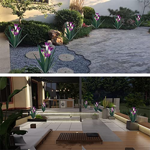 Homight Metal Agave Plant Outdoor Decoration Lily Mexican Yard Art Garden Gift Home Decor Hand Painted Metal Agave Garden Yard Statue, Outdoor Lawn Ornaments (2 Big Purple Lilies) - color: 2 Big Purple Lilies