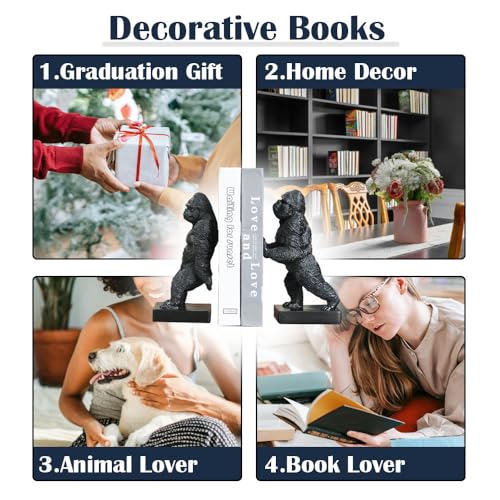 Decorative Bookends, Art Book Ends for Heavy Books, Heavy Bookends for Shelves, Vintage Non-Slip Base Book Holder, Resin Book Stopper for Home Office Decor (Black Gorilla) - color: Black Gorilla