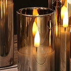 Eywamage 5 Pack Grey Glass Flameless Candles with Remote, Flickering Slim Tall LED Pillar Votive Candles Battery Included - color: Gray
