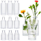 12 Sets Mini Small Vases for Flowers Bulk Glass Ribbed Bud Vases Set for Centerpiece Table Decorative Wedding Reception, Housewarming Gift Holiday Christmas