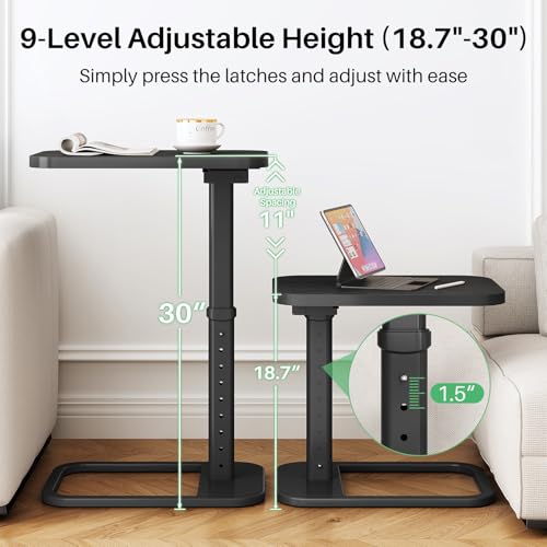 Kitstorack TV Tray Table, Adjustable Height & Rounded Metal Corners, Snack Table for Couch, Sofa, Bed, Chair, Living Room, C Shaped End Side Table for Eating, Dinner or Laptop, Small Spaces, Black - color: Black, style: Standard