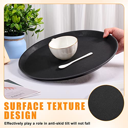 Zopeal 8 Pieces Black Round Restaurant Serving Tray, Plastic Non Slip Surface Food Meals Server Tray with Raised Edges for Home, Kitchen, Restaurant, Cafeteria, Bar (14") - size: 14"
