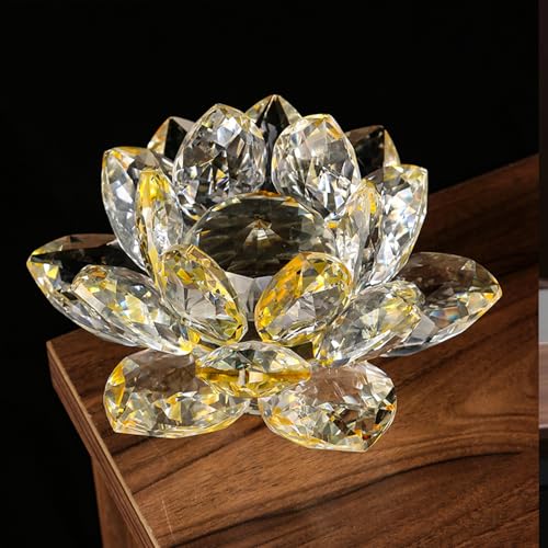 Crystal Figurine Flower Decor Glass Ornaments Transparent Crystal Figurine for Home,Office,Gift Decoration(Yellow) - color: Yellow