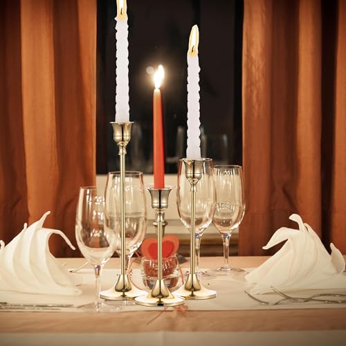 6PCS Brass Candlestick Holders Gold Candle Holders Taper Candle Holders Decorative for Thanksgiving Decor Christmas Dinning Wedding Party Anniversary - color: Gold