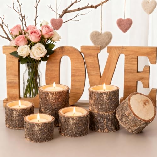 SHENLIU 20 PCS Wooden Tea Light Candle Holders, Rustic Wood Votive Candle Holders, Rustic Wood Votive Candles Holder for Table Decoration Vintage Tealight Holder Candles Stands Bulk for Wedding