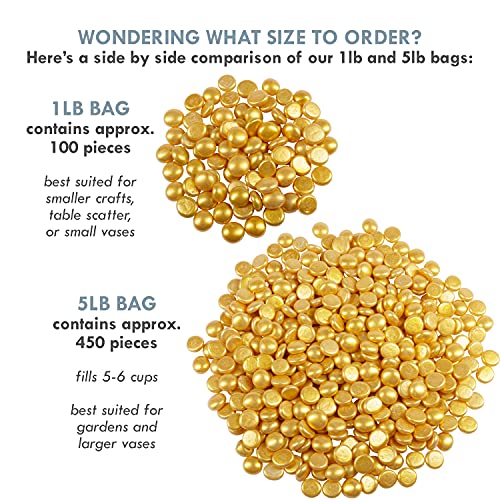 Galashield Flat Glass Marbles for Vases Gold Glass Gems Beads Pebbles Vase Filler (1 LB, Approx. 105 PCS) - color: Gold, size: 1 LB