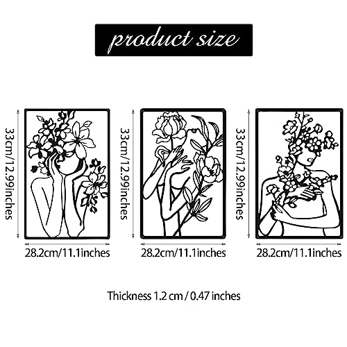CHENGU 3 Pieces Metal Minimalist Abstract Woman Wall Art Line Drawing Wall Art Decor Single Line Female Home Hanging for Kitchen Bathroom Living Room - style: Modern