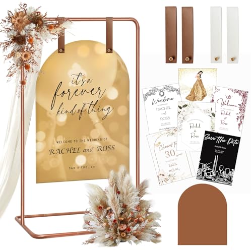 Wedding Sign Holder, Adjustable Welcome to Our Wedding Sign Stand W/Design Bundle & Leather Sign Hanging Straps, Heavy Duty Easel Stand for Sign, Wedding Seating Chart Stand, Easel for Display - color: Copper