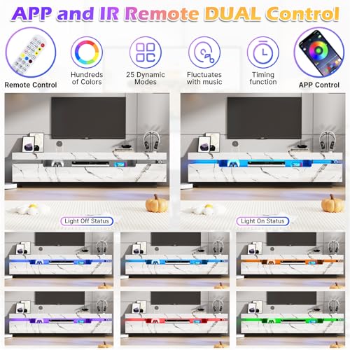 Uspeedy 70IN White TV Stand for 75/80 inch TV,Modern LED TV Stand for Living Room,High Gloss Entertainment Center with Storage Drawer,APP RGB Light,TV Console,Television Stands(Marbling) - color: Marbling