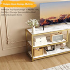 Function Home TV Stand for TVs up to 55 Inch, 3 Tier Entertainment Center, Media Console with Open Storage Shelves for Living Room Bedroom, 47” Modern TV Table with Faux Marble Top Gold Metal Leg - color: 47" Gold